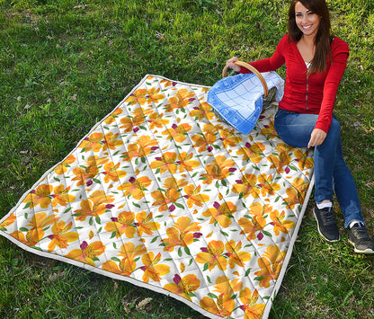 Yellow Alstroemeria Pattern Print Quilt