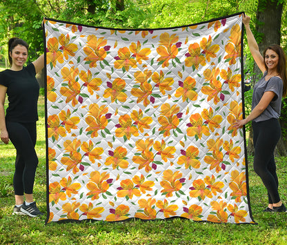 Yellow Alstroemeria Pattern Print Quilt
