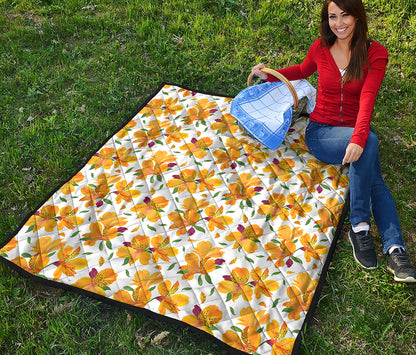 Yellow Alstroemeria Pattern Print Quilt