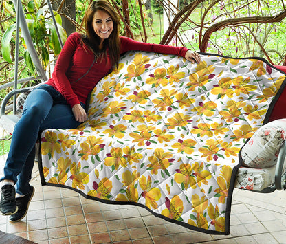 Yellow Alstroemeria Pattern Print Quilt