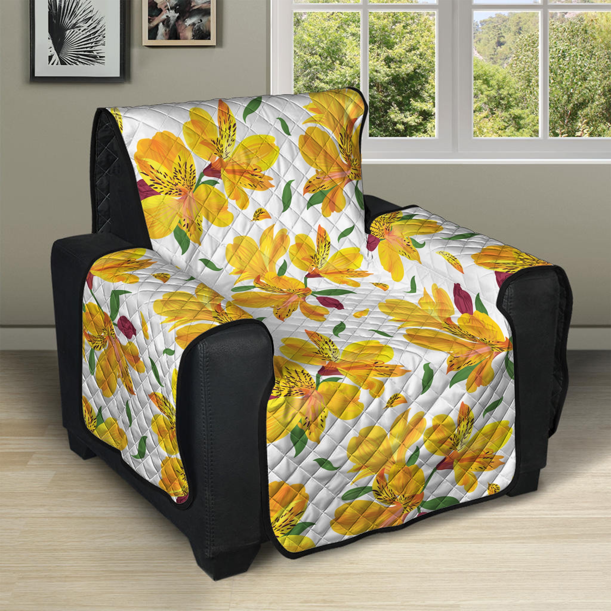 Yellow Alstroemeria Pattern Print Recliner Protector