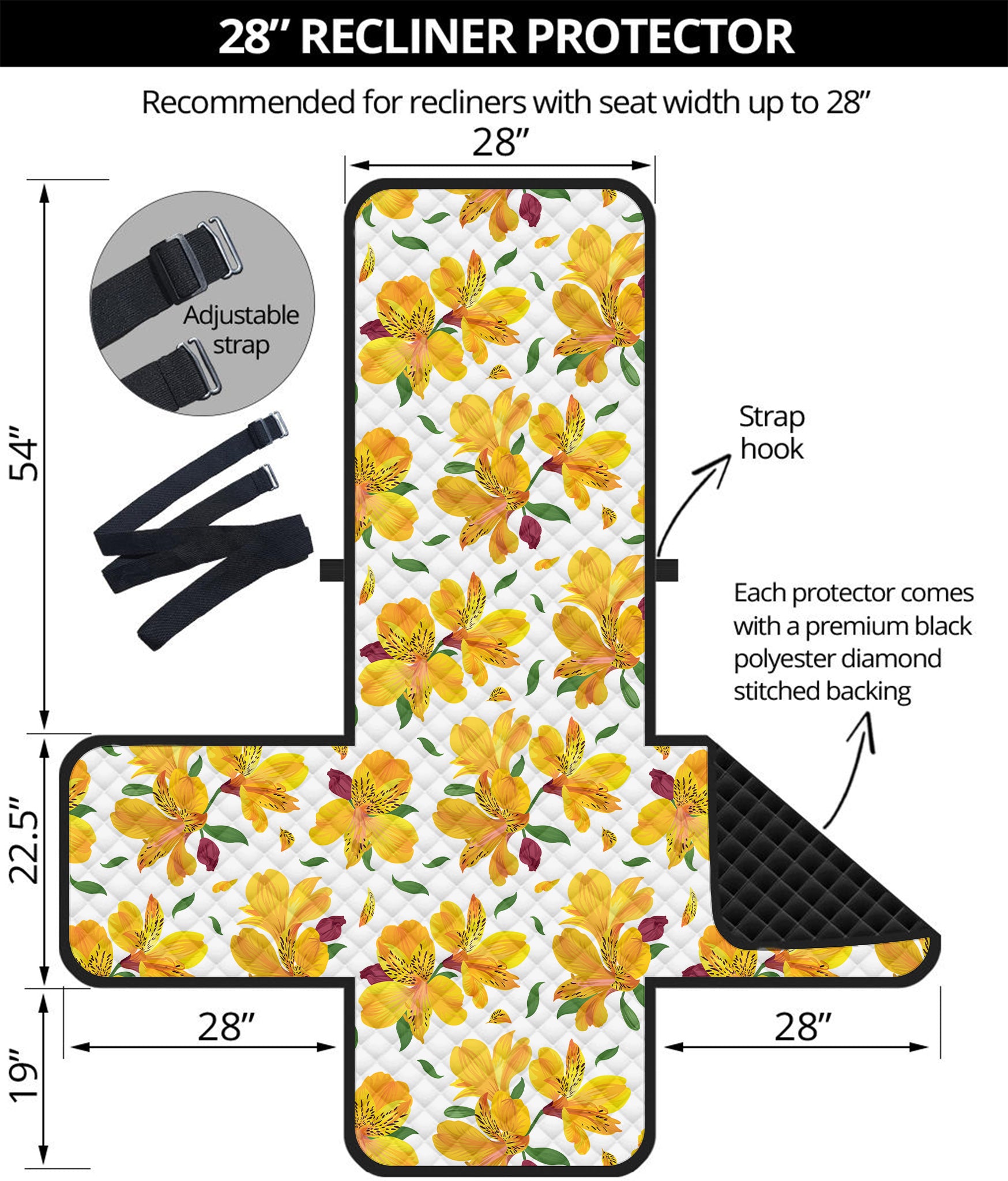 Yellow Alstroemeria Pattern Print Recliner Protector