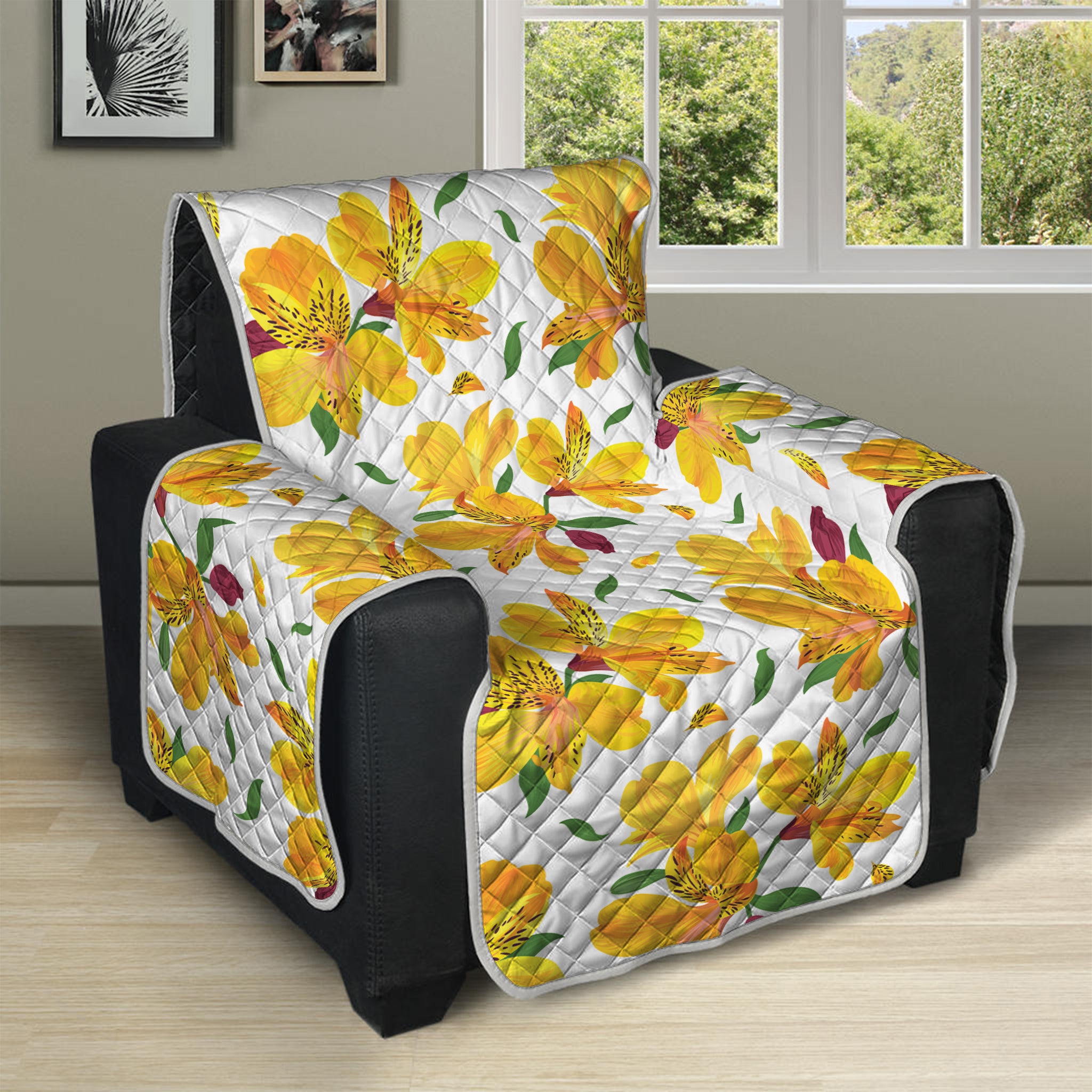 Yellow Alstroemeria Pattern Print Recliner Protector