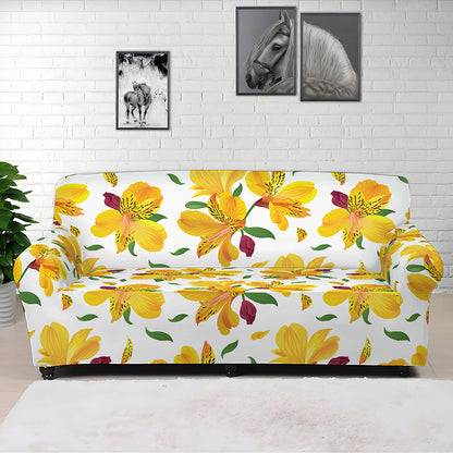 Yellow Alstroemeria Pattern Print Sofa Cover