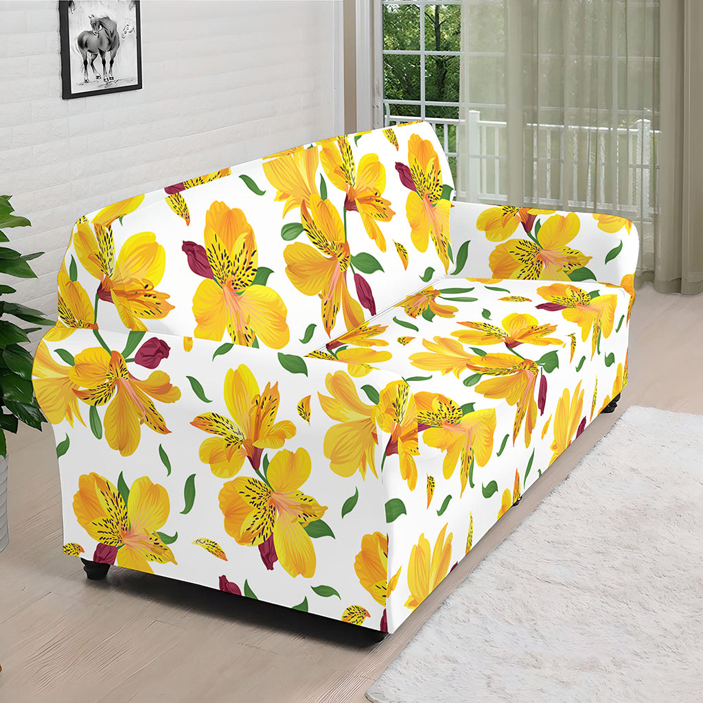 Yellow Alstroemeria Pattern Print Sofa Cover