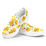 Yellow Alstroemeria Pattern Print White Slip On Shoes