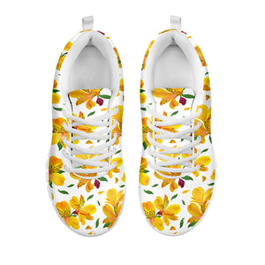 Yellow Alstroemeria Pattern Print White Sneakers