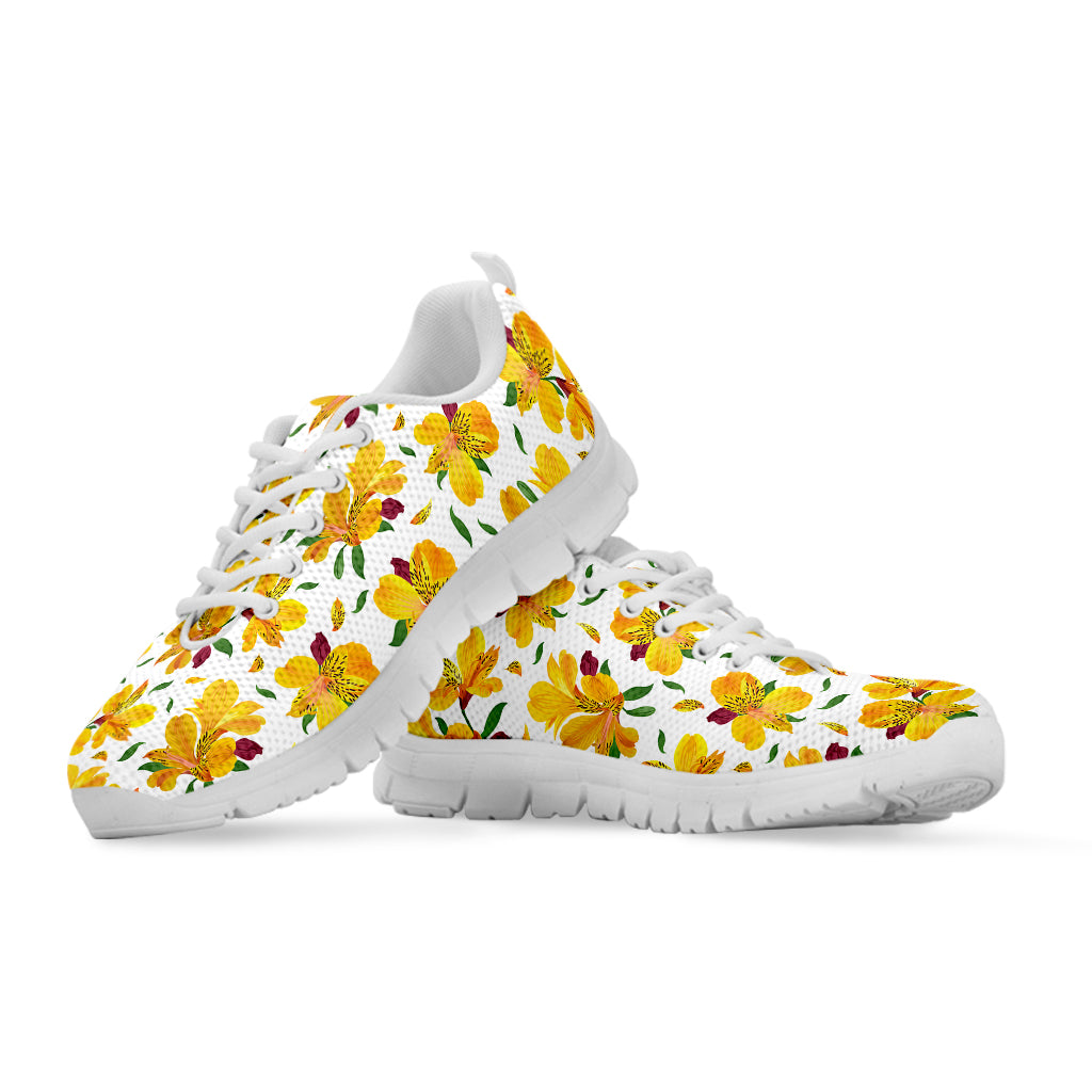 Yellow Alstroemeria Pattern Print White Sneakers