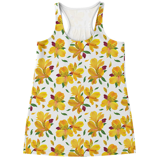 Yellow Alstroemeria Pattern Print Women's Racerback Tank Top