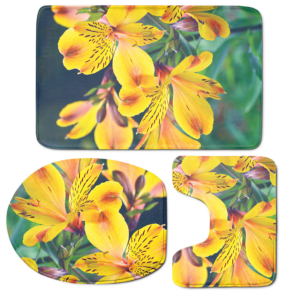 Yellow Alstroemeria Print 3 Piece Bath Mat Set