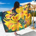 Yellow Alstroemeria Print Beach Sarong Wrap