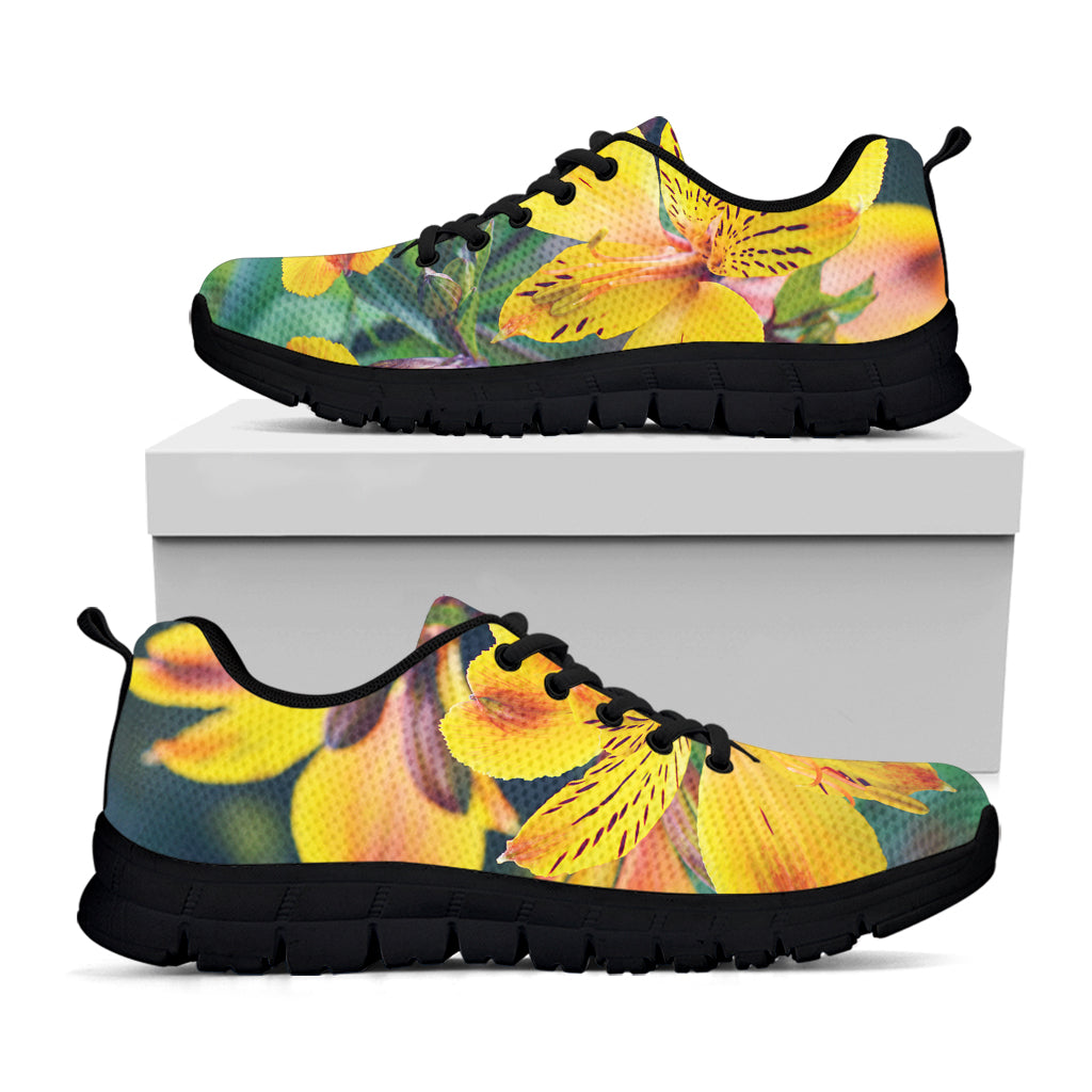 Yellow Alstroemeria Print Black Sneakers