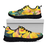 Yellow Alstroemeria Print Black Sneakers