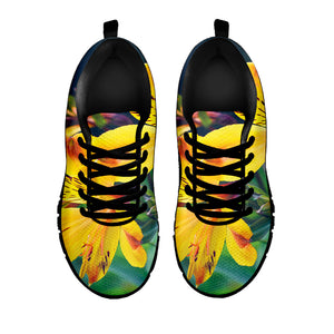 Yellow Alstroemeria Print Black Sneakers