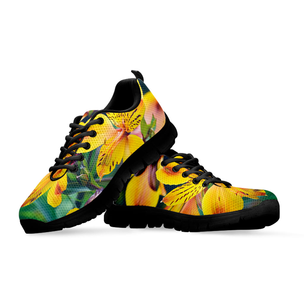 Yellow Alstroemeria Print Black Sneakers