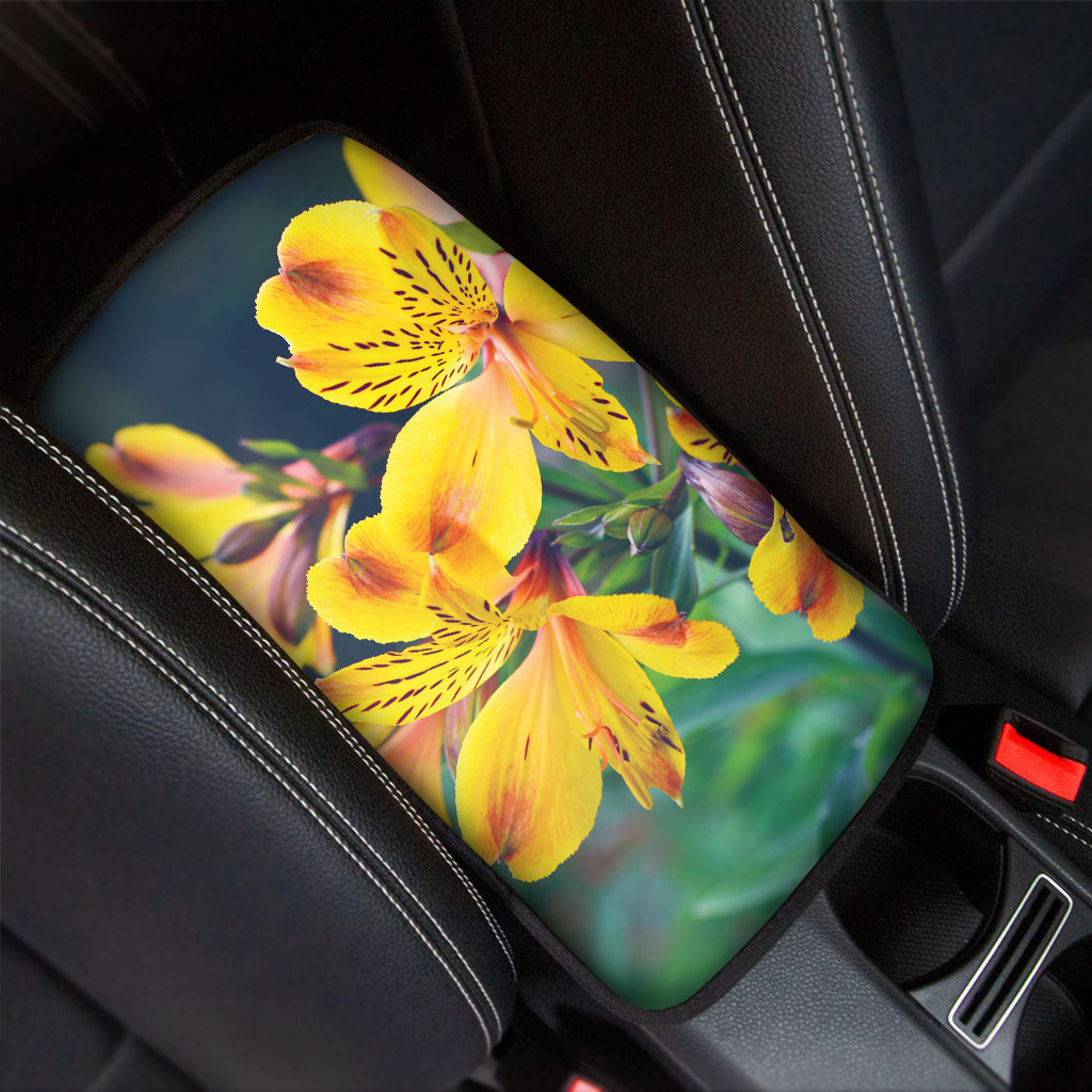 Yellow Alstroemeria Print Car Center Console Cover