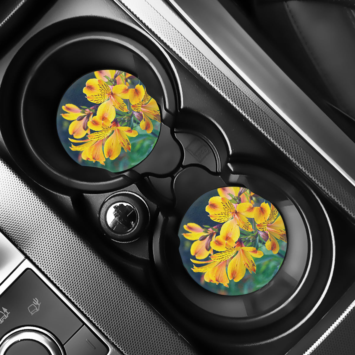 Yellow Alstroemeria Print Car Coasters