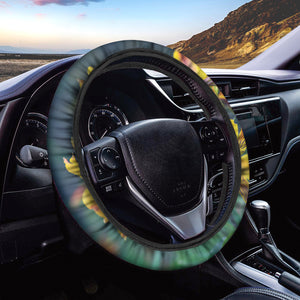 Yellow Alstroemeria Print Car Steering Wheel Cover