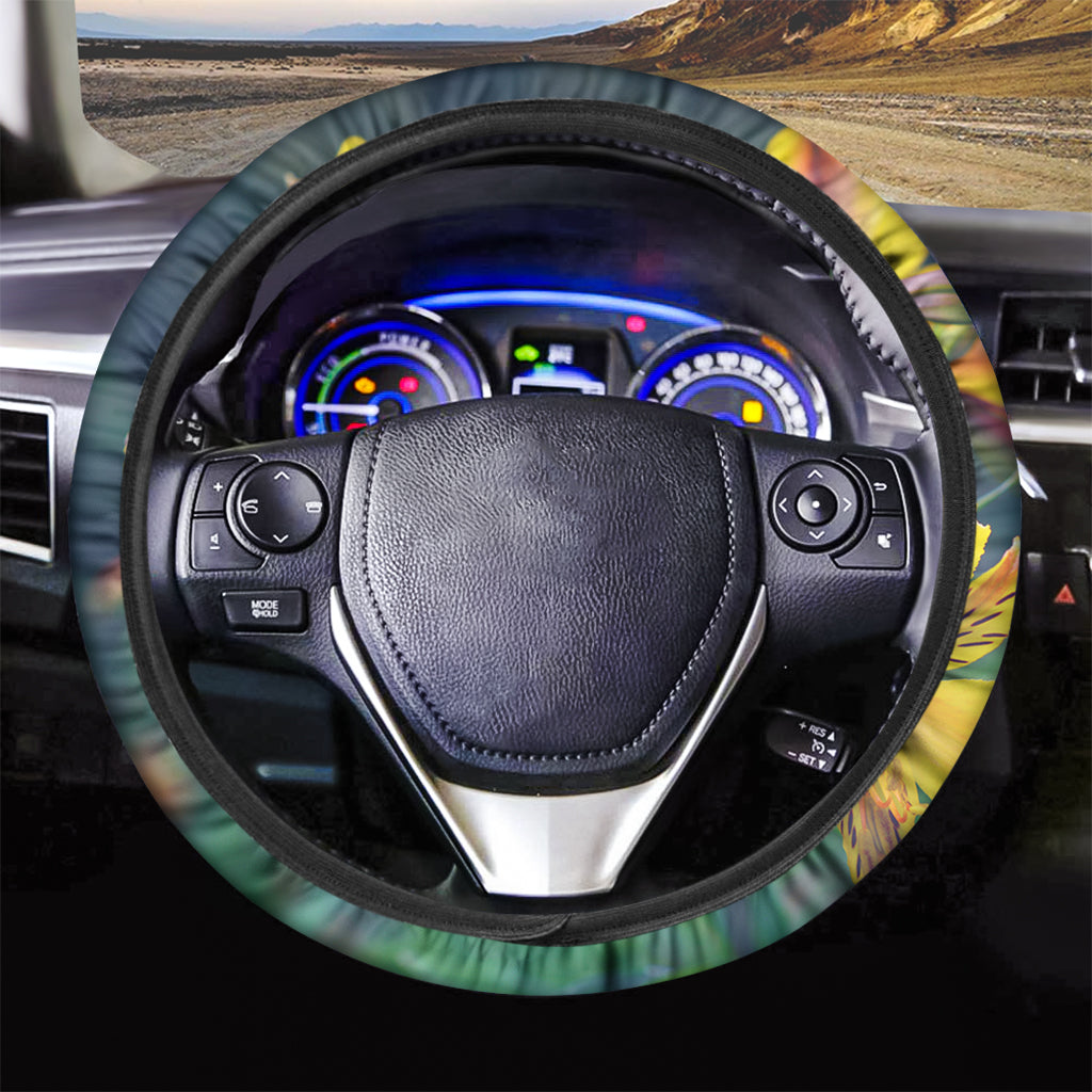 Yellow Alstroemeria Print Car Steering Wheel Cover