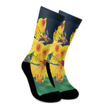 Yellow Alstroemeria Print Crew Socks