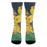 Yellow Alstroemeria Print Crew Socks