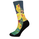 Yellow Alstroemeria Print Crew Socks