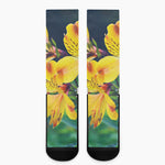 Yellow Alstroemeria Print Crew Socks