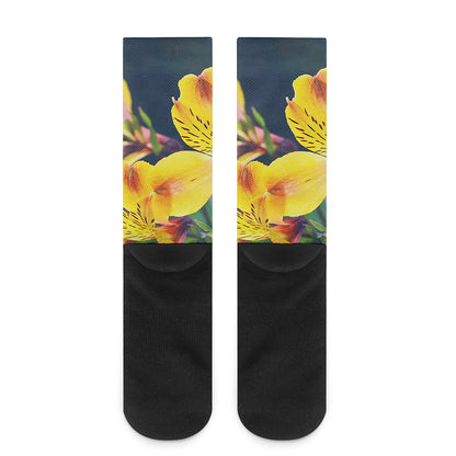 Yellow Alstroemeria Print Crew Socks