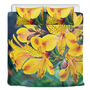 Yellow Alstroemeria Print Duvet Cover Bedding Set