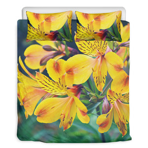 Yellow Alstroemeria Print Duvet Cover Bedding Set