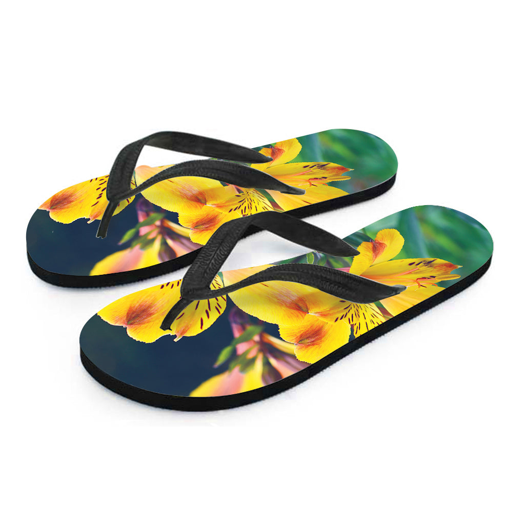 Yellow Alstroemeria Print Flip Flops