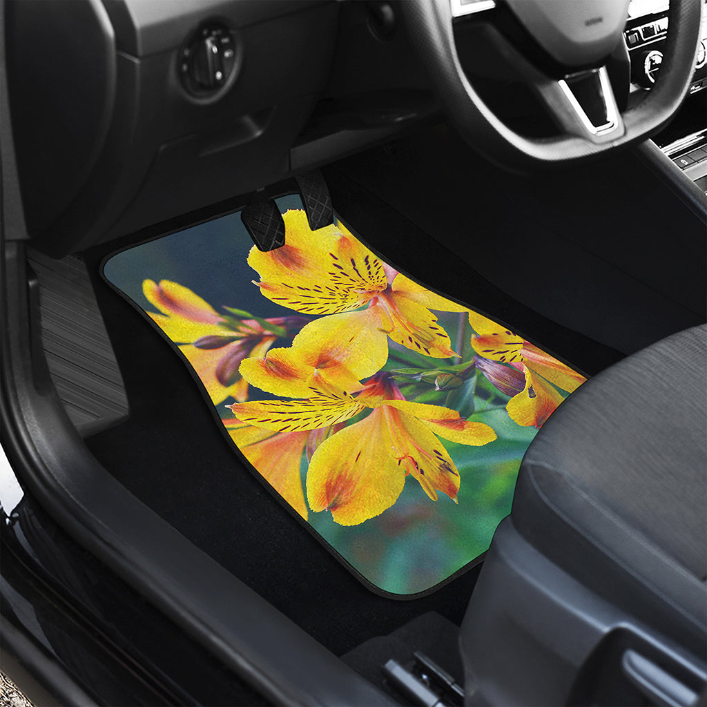 Yellow Alstroemeria Print Front and Back Car Floor Mats