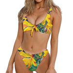 Yellow Alstroemeria Print Front Bow Tie Bikini