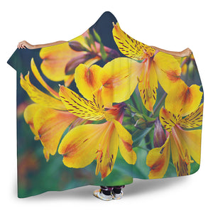 Yellow Alstroemeria Print Hooded Blanket