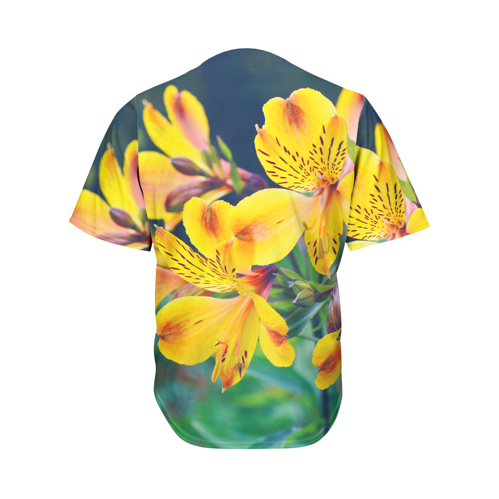 Yellow Alstroemeria Print Men's Baseball Jersey