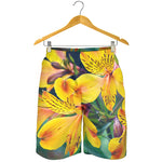 Yellow Alstroemeria Print Men's Shorts