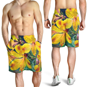 Yellow Alstroemeria Print Men's Shorts