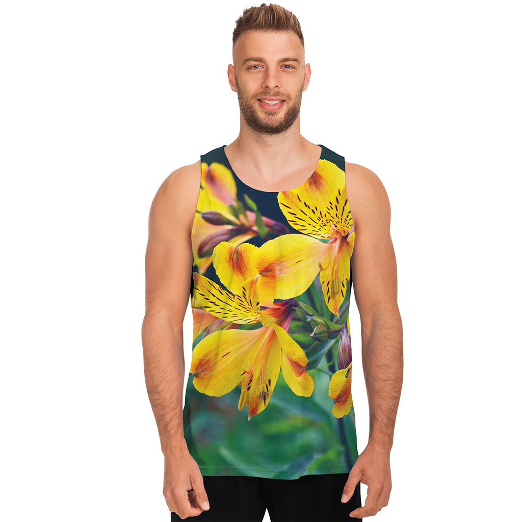 Yellow Alstroemeria Print Men's Tank Top