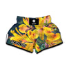 Yellow Alstroemeria Print Muay Thai Boxing Shorts