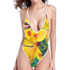 Yellow Alstroemeria Print One Piece High Cut Swimsuit