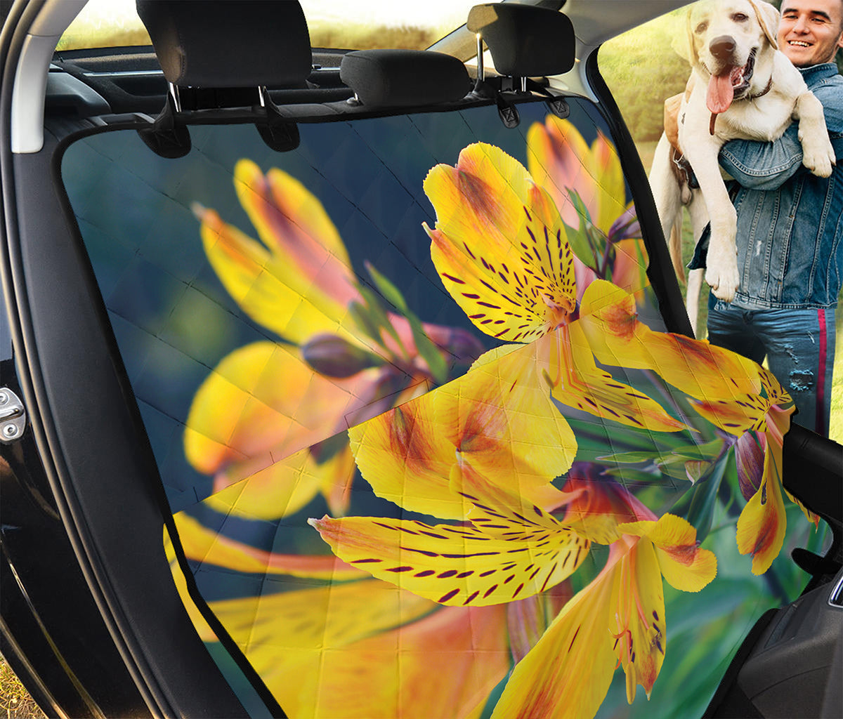 Yellow Alstroemeria Print Pet Car Back Seat Cover