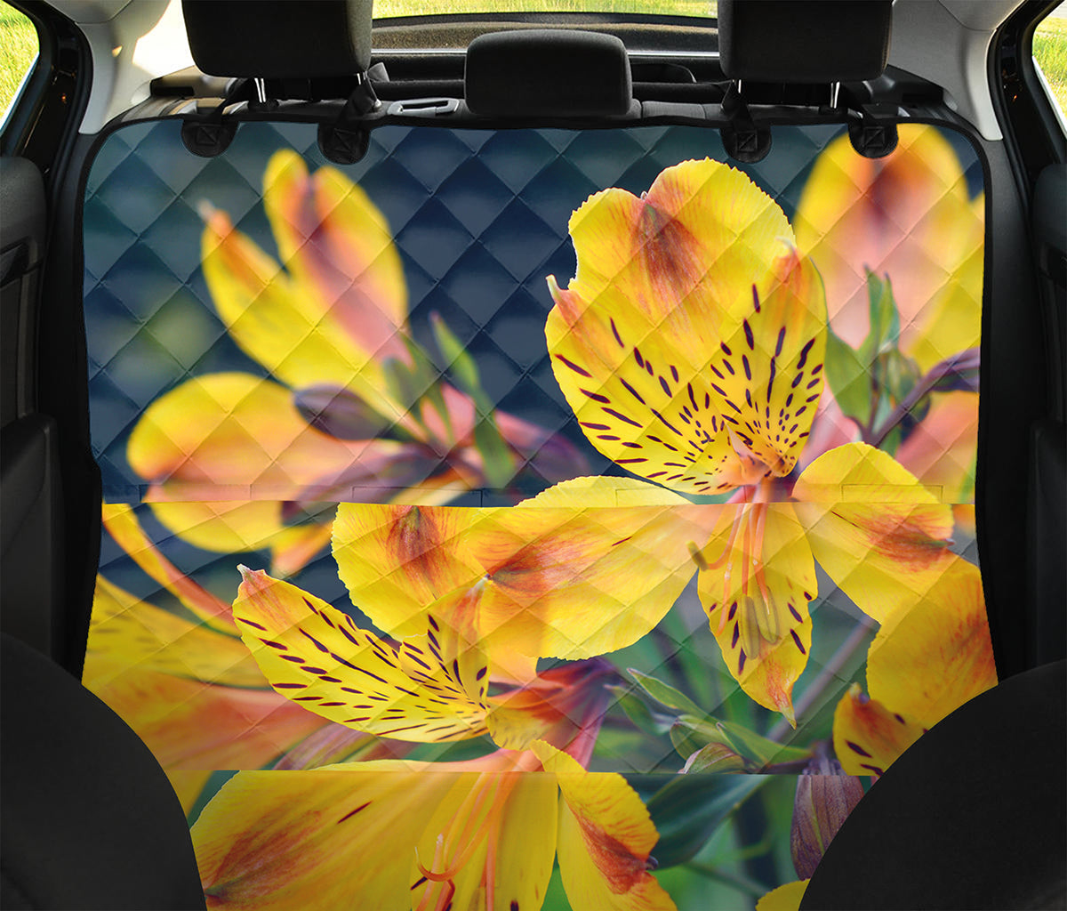 Yellow Alstroemeria Print Pet Car Back Seat Cover