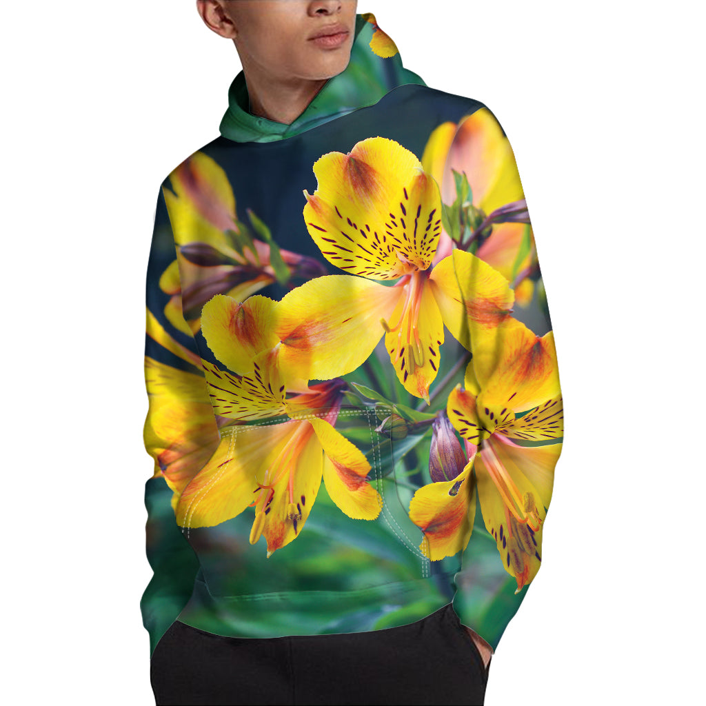 Yellow Alstroemeria Print Pullover Hoodie