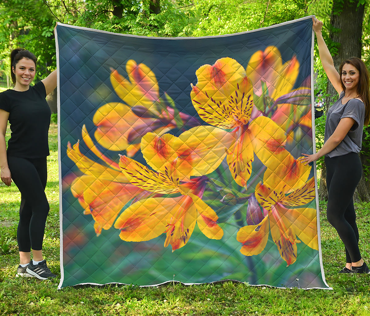 Yellow Alstroemeria Print Quilt
