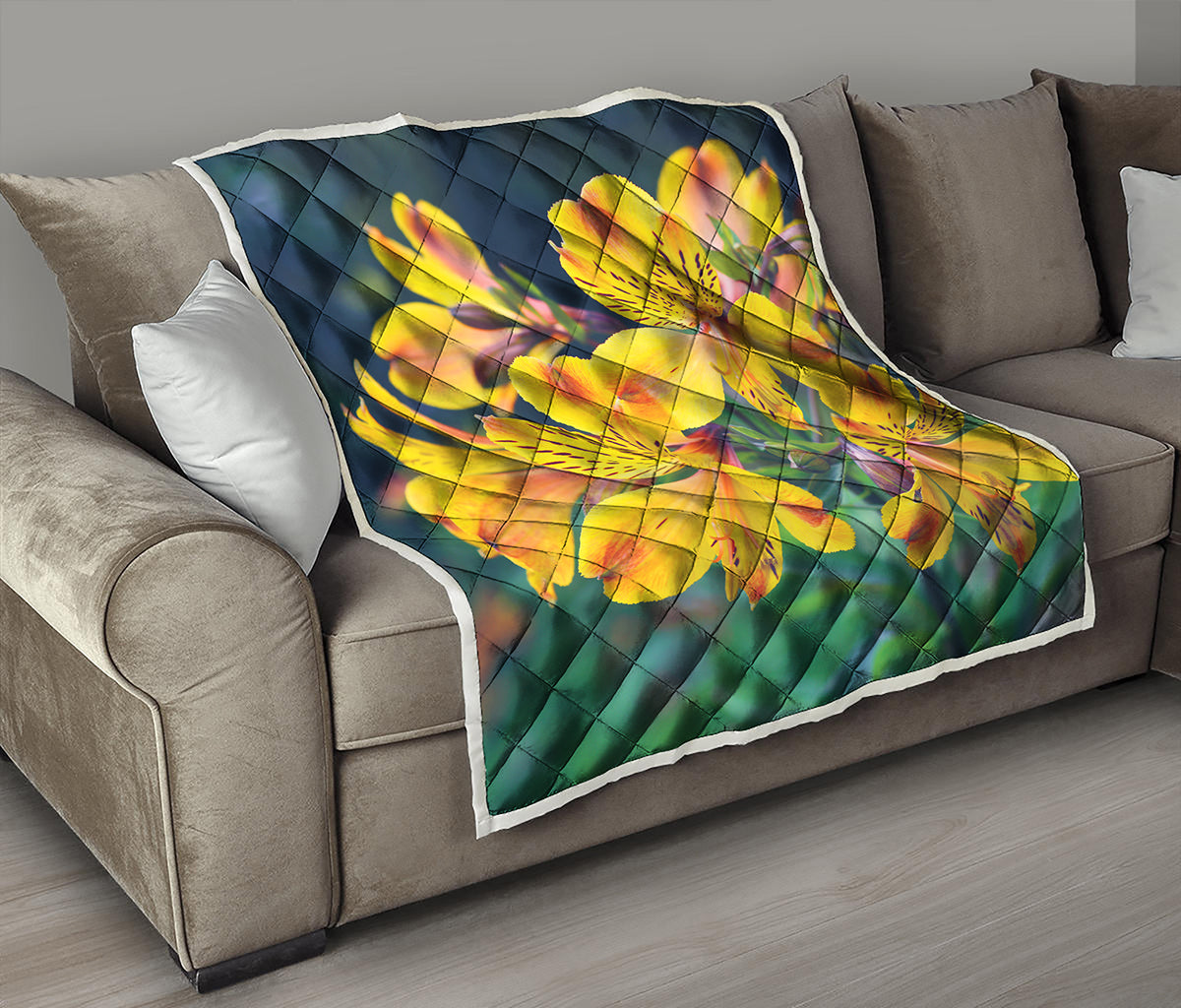 Yellow Alstroemeria Print Quilt