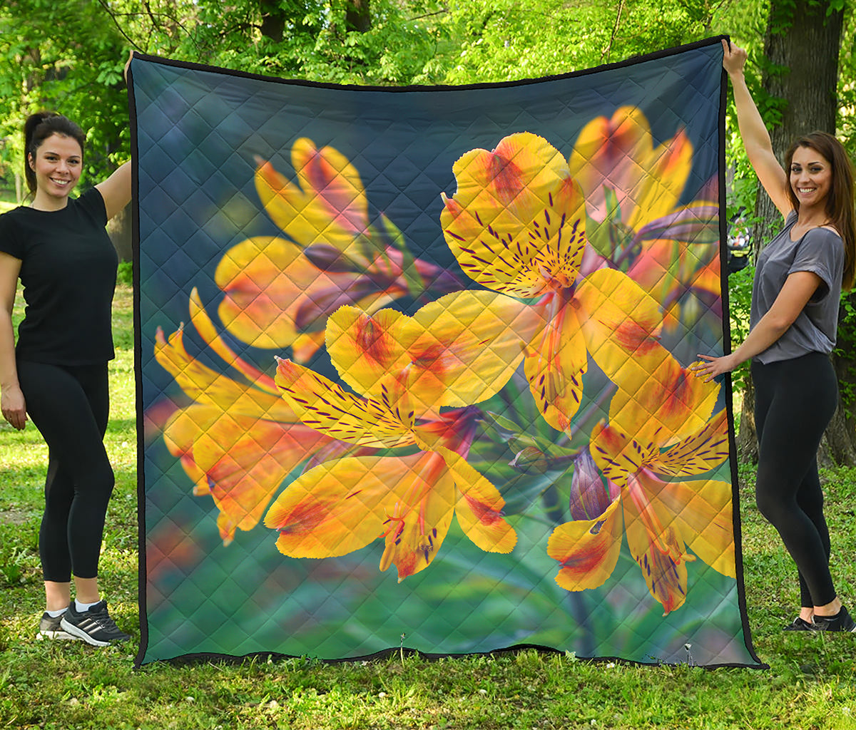 Yellow Alstroemeria Print Quilt