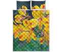 Yellow Alstroemeria Print Quilt Bed Set