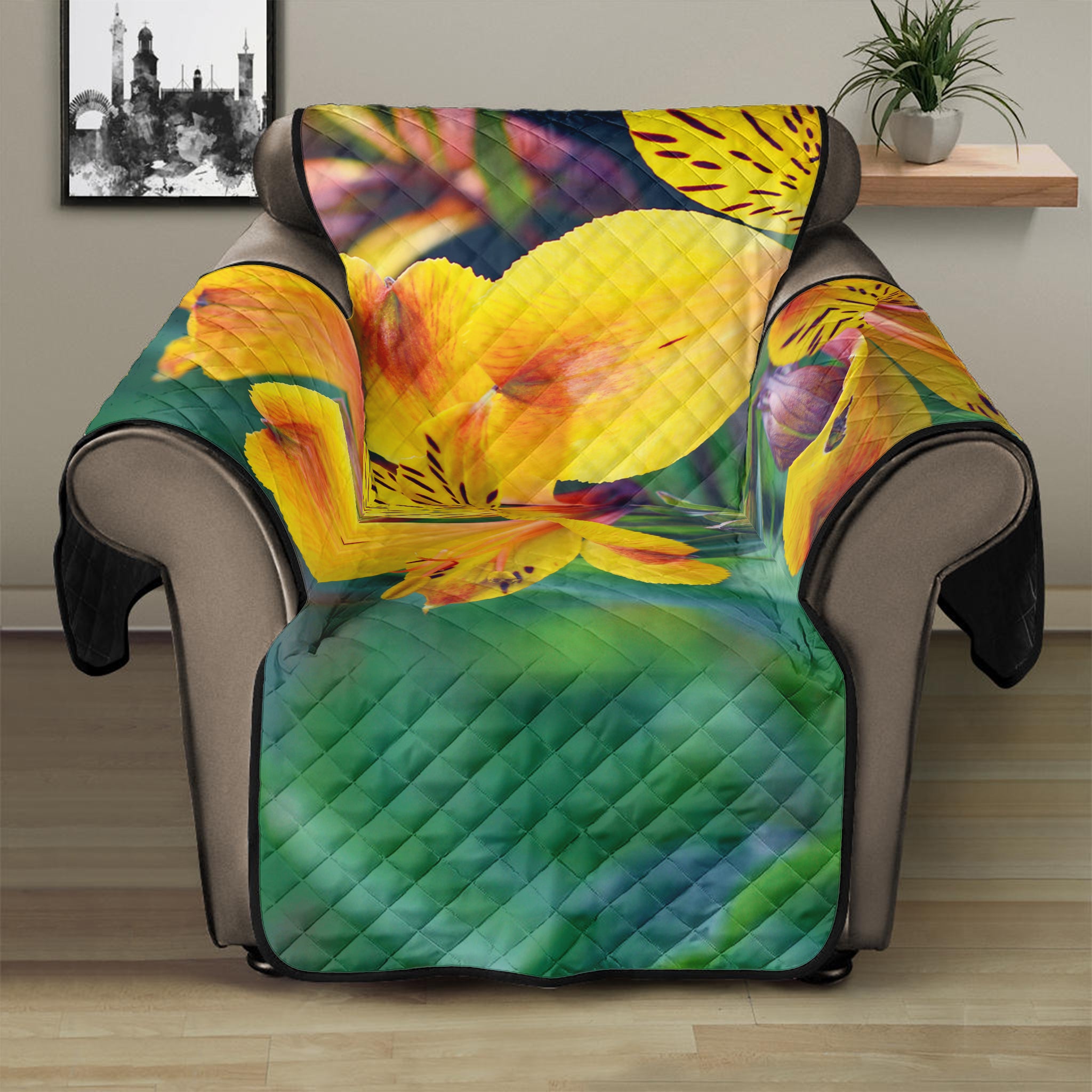 Yellow Alstroemeria Print Recliner Protector