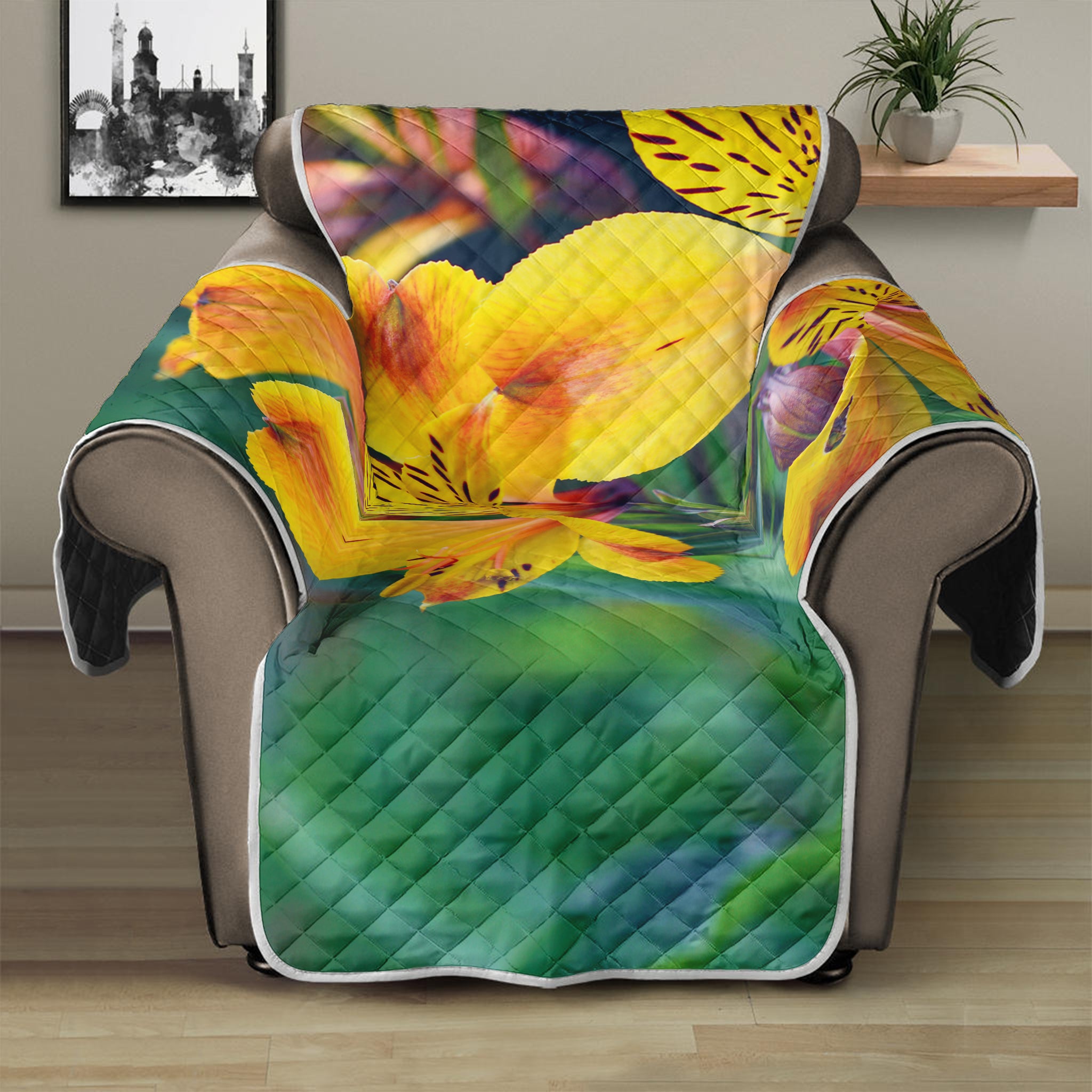 Yellow Alstroemeria Print Recliner Protector