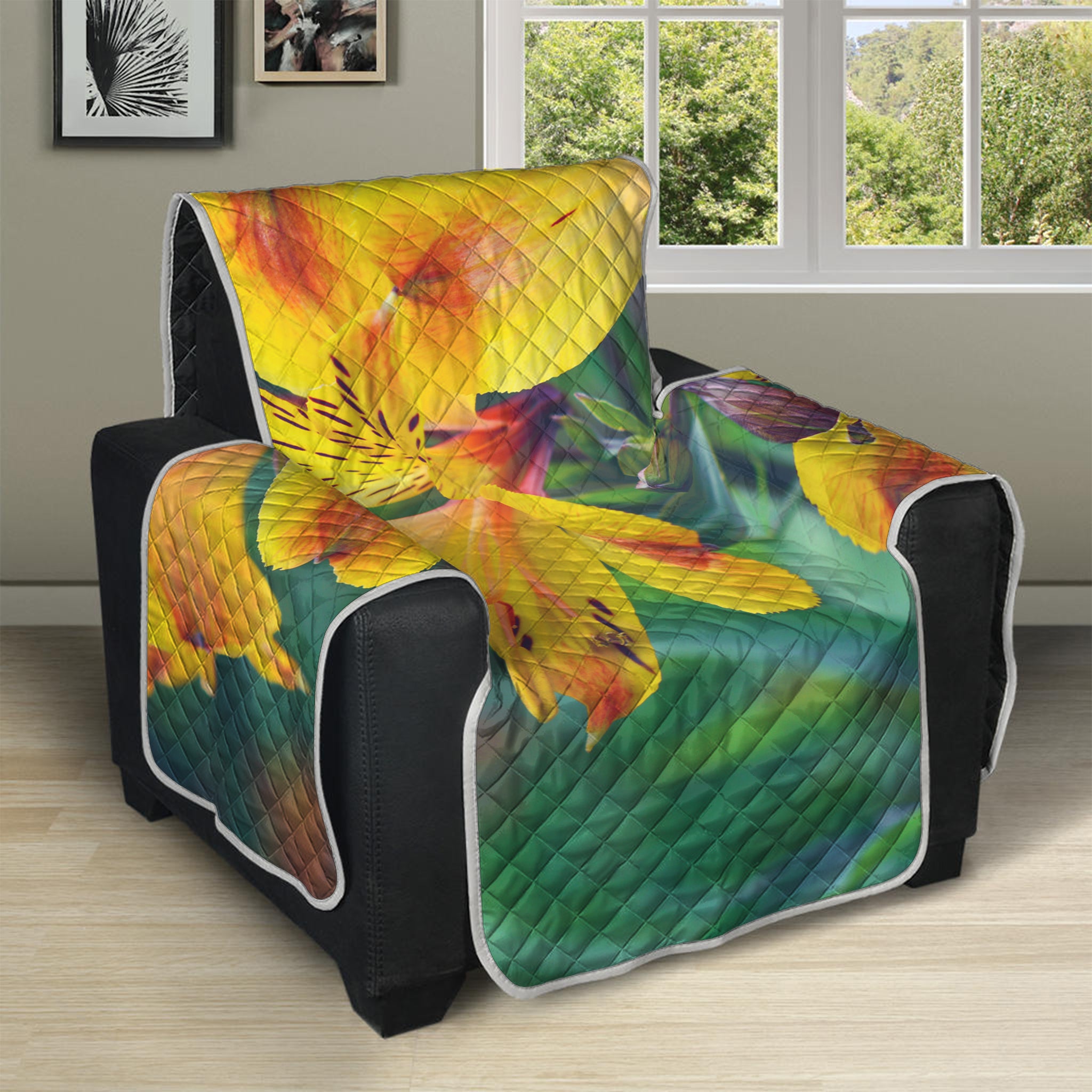 Yellow Alstroemeria Print Recliner Protector